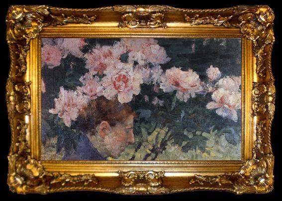framed  John Russell Rhododendrons and head of a woman, ta009-2